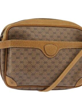 Authentic GUCCI Micro GG Supreme Shoulder Bag PVC Beige Gold